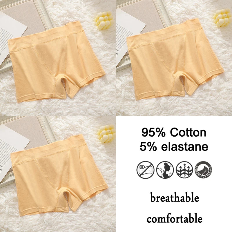 3Pcs Women Cotton Safety Short Seamless Boxer Briefs High Waist Soft Skin Friendly Ladies Anti-Ride Leggings Under Dress Panties