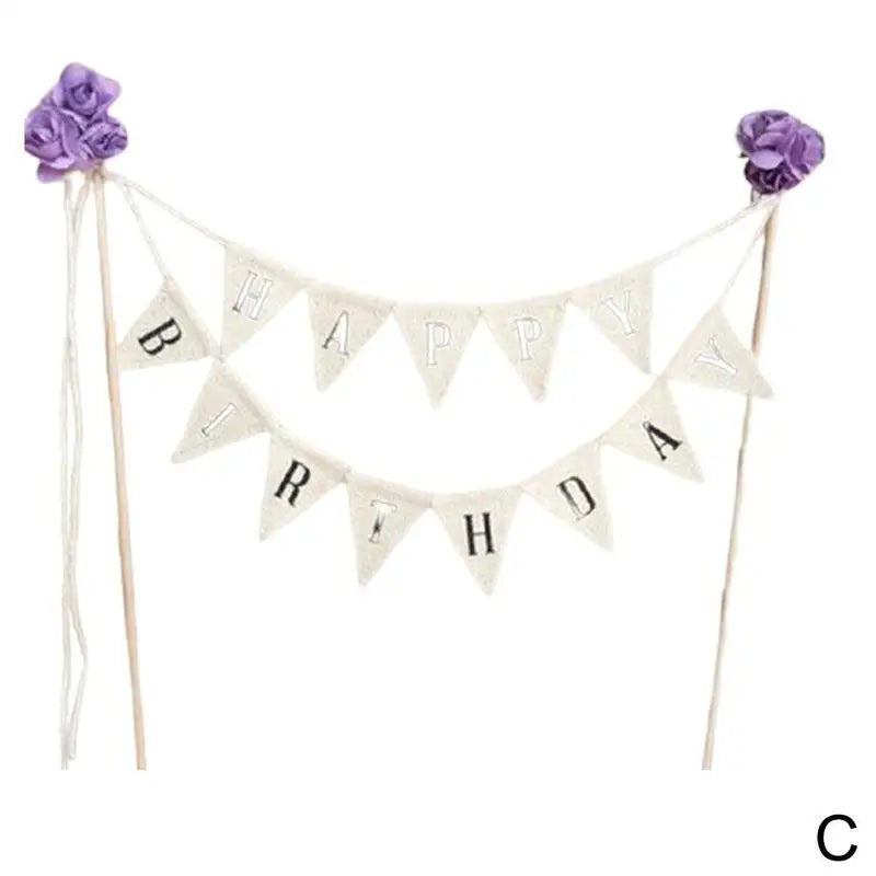 New Birthday Cake Flag Topper Baking Decoration Tools Wood Gadgets Paper Decor Happy Party Birthday Decor With Letter Pattern