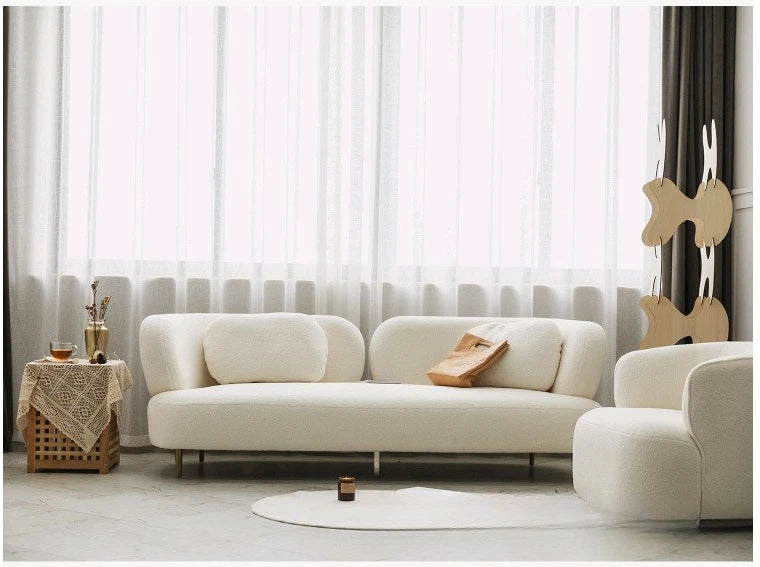 Wabi-sabi wind lamb wool three-person sofa combination light luxury small apartment designer creative beauty reception