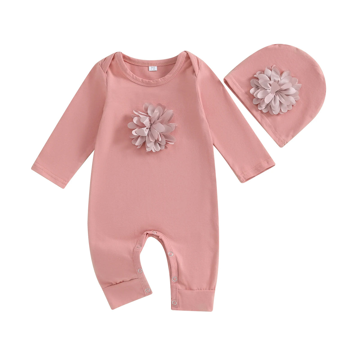 VISgogo 2 cs Newborn Rompers Spring Autumn Baby Girl Clothes Floral Cotton Blend Jumpsuit Overall + Hat Suit for 0-18 months