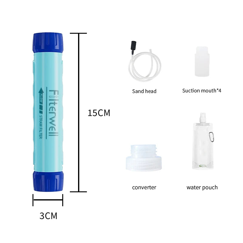 Filterwell Portable Camping Water Filter Straw Survival Outdoor Gravity Drinking Water Purifiers Hiking Supplies Tourist Travel