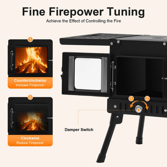 Folding Outdoor Camping Firewood Stove Adjust the Height Smoke Cleanly Outdoor Camping Stove Portable Tent Stove
