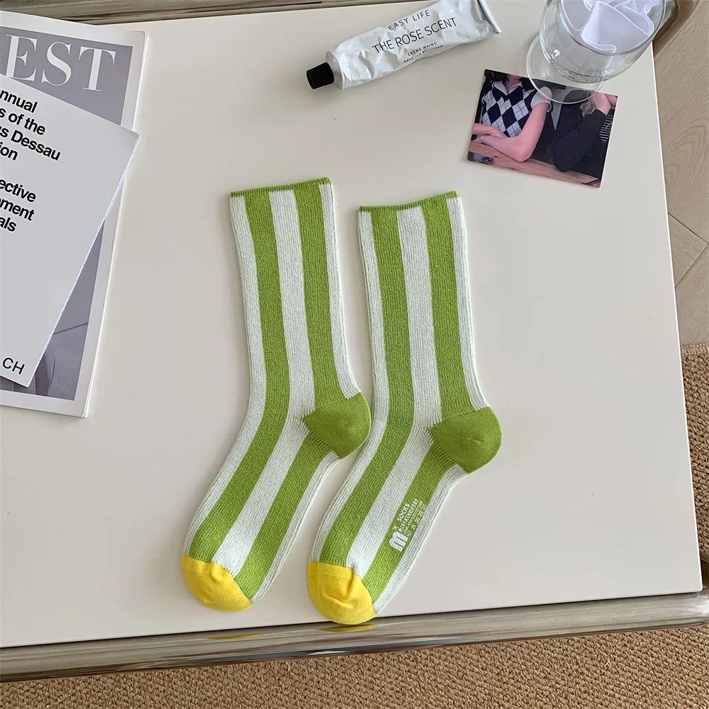 1Pairs Striped Funny Socks Korean Japanese Man Women Design Unisex Fashion Trendy Crew Stockings
