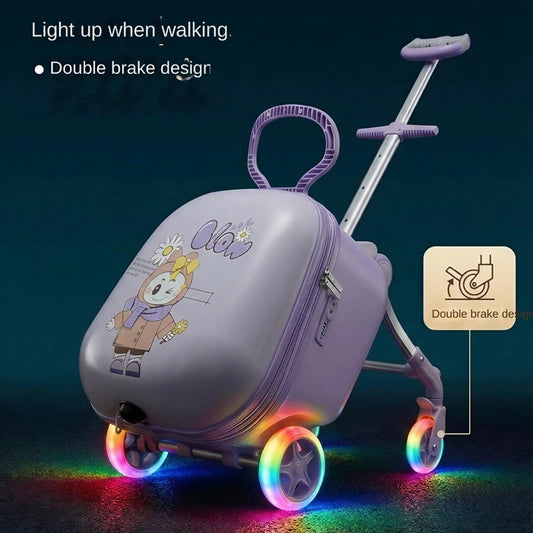 2026 New Children's Ride-On Suitcase with Sparkling Wheel 20 inch Carry-On Suitcase 2 in 1 Removable Handle Travel Luggage