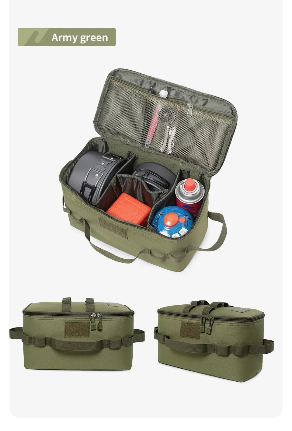 Large Capacity Outdoor Camping Storage Bag - Ground Nail Tool Bag with Picnic Cookware Utensils Kit Gas Canister Organizer