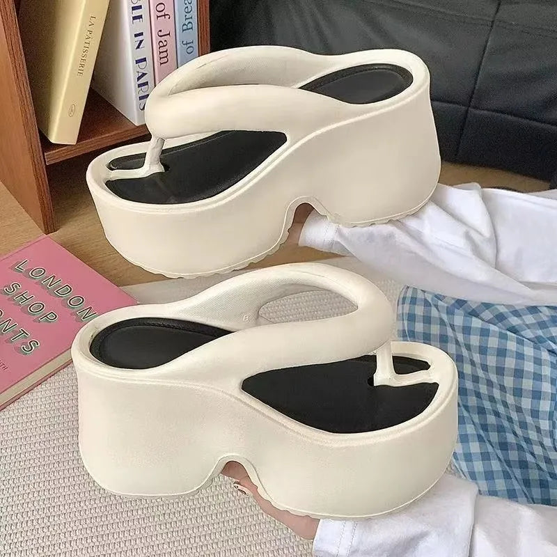Women's Clip Toe Wedge Flip Flops 2026 Summer Chunky Platform Beach Sandals Woman Thick Sole High Heeled Eva Slippers Slides