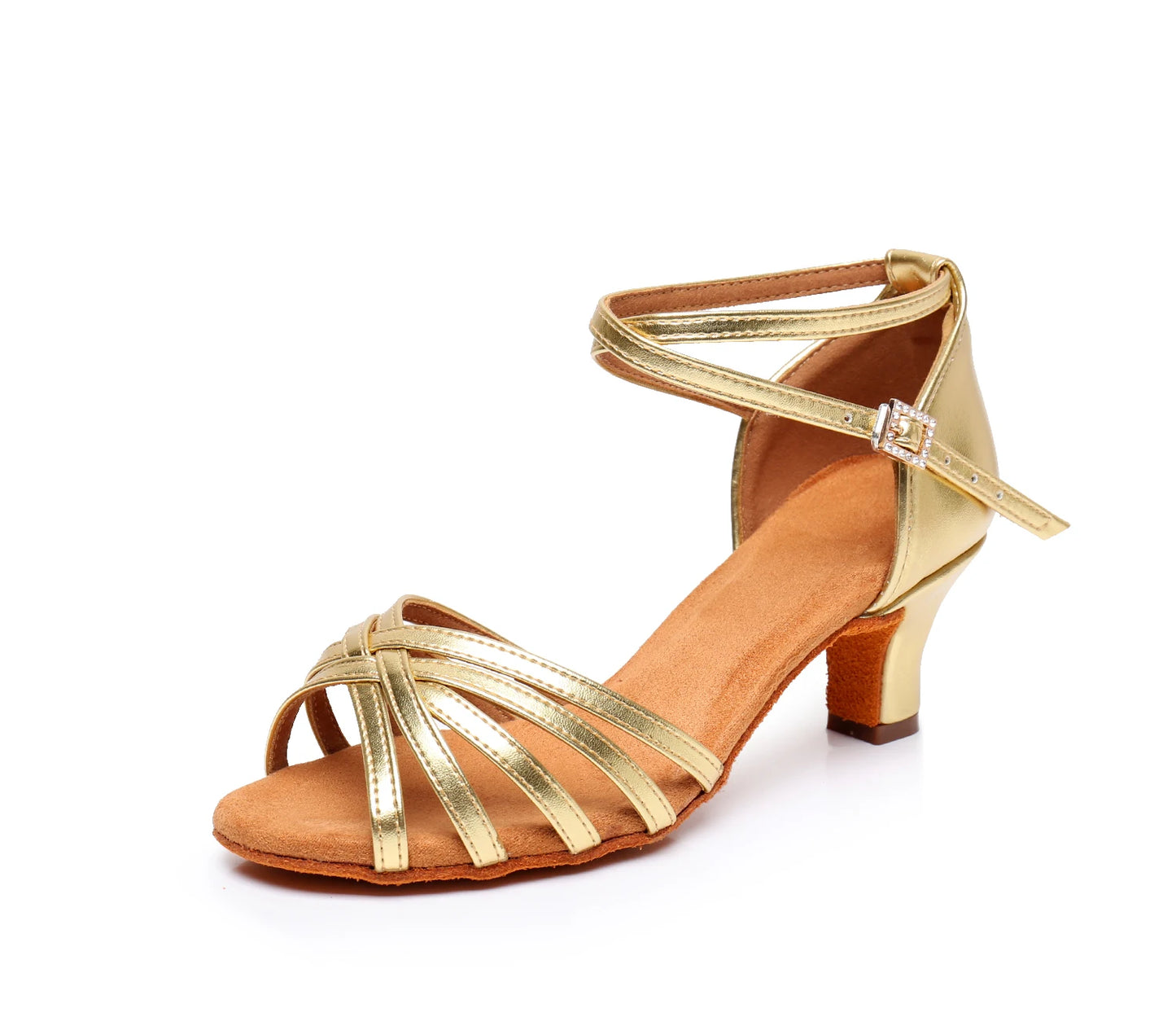 Gold Silver Woman Latin Dance Shoes With Rhinestone Buckle Jazz Salsa Dance Shoes For Ladies Girls Suede Soft Sole 5/7cm Heel