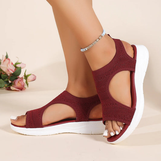 Women's Shoes 2026 Summer Comfortable Casual Sports Sandals Women's Beach Wedge Sandals Women's Mesh Knitted Roman Sandals