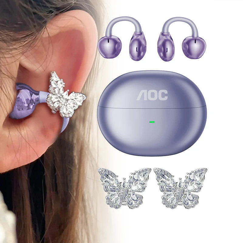 Choice AOC ACD2544 Wireless Bluetooth Earphones Ear Clip Earbuds Surround Stereo Sound Low Latency Music Gaming Clear Calls