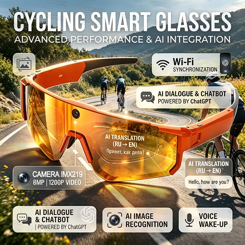 2026 NEW AI Smart Glasses ChatGPT 1080P Camera 8MP Anti-shake Cycling Video&Photo Sport Sunglasses DualMic 32GB Windproof Goggle
