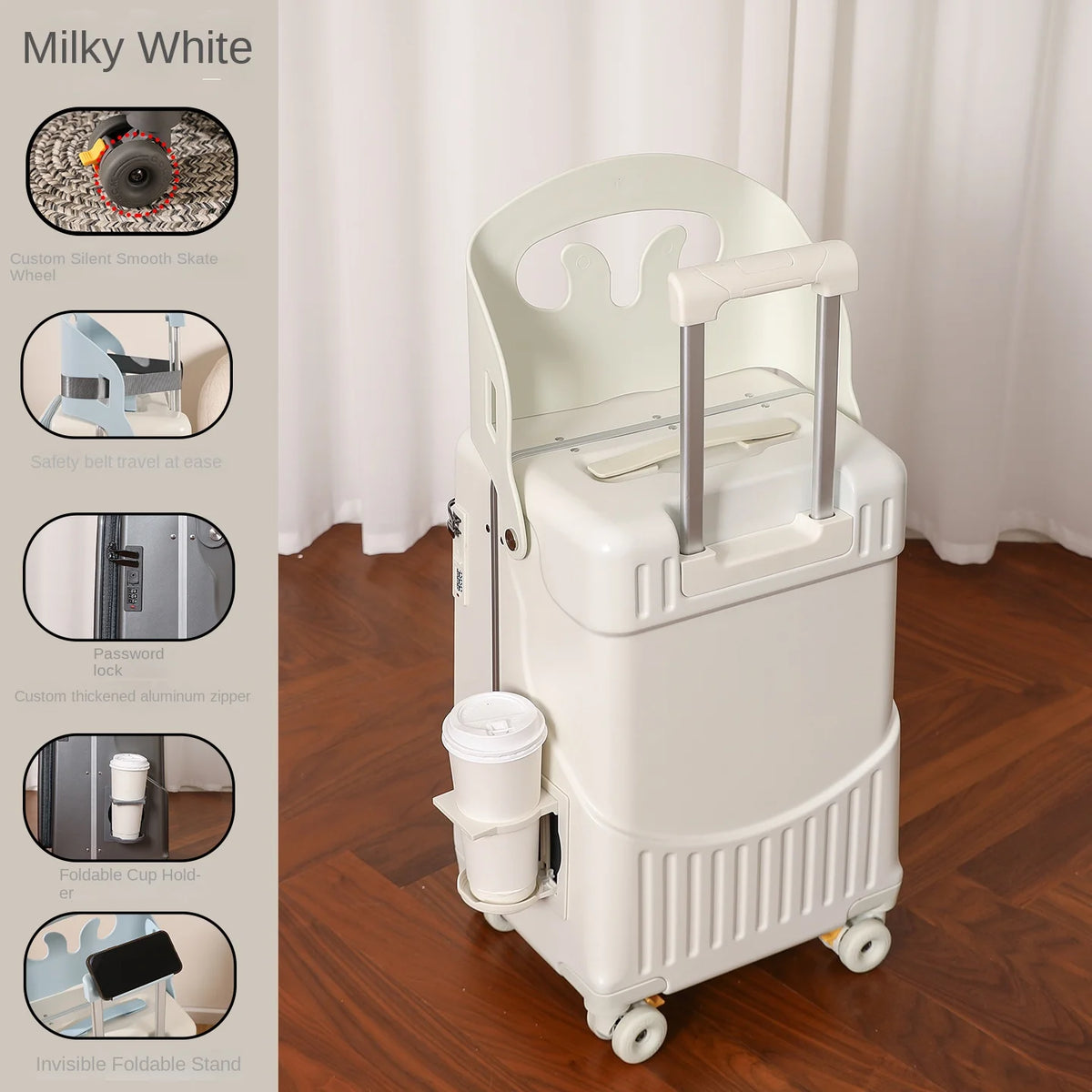 Baby Mother Travel Suitcase Children Can Sit and Ride Luggage with Cup Holder Trolley Case Lazy Walking Boarding Suitcases