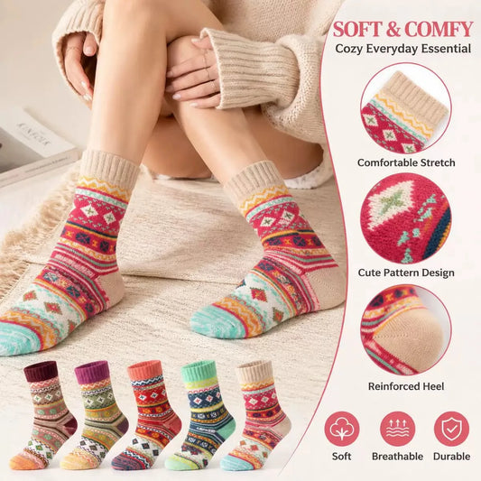 5 Pairs 1 Lot New Witner Set Vintage Christmas Socks Colorful Socks Pack Gift Free size cadeau femme Thick Warm Wool WomenSocks
