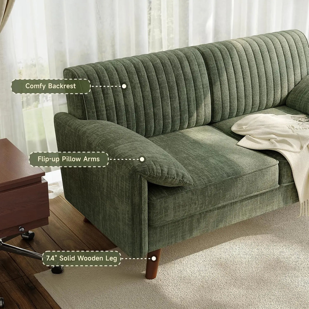 Modern Loveseat Sofa 64.5" for Small Space Living Room, Chenille Fabric 2-Seater Couch with High Legs(164cm), Comfy Small Apartment Sofa Green