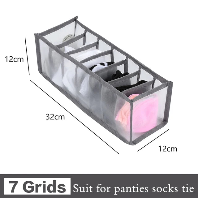 6-Grid Foldable Drawer Divider Underwear Storage Box, Wardrobe Organizer for Bras, Socks & Lingerie, Closet Storage Container