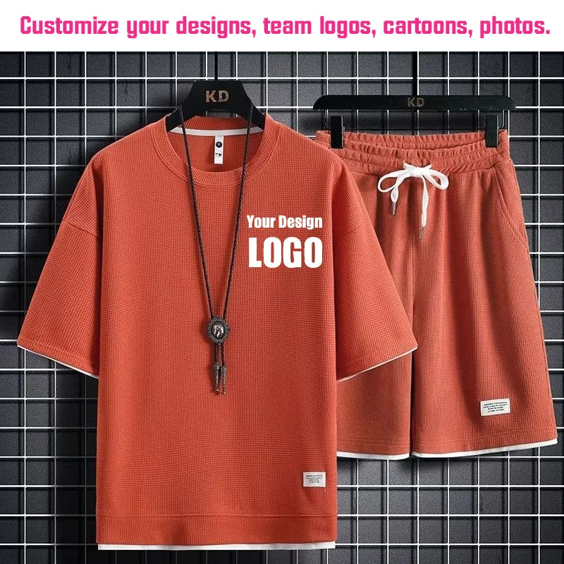 Personalized Custom Print Short Sleeve T-Shirt Sport Shorts 2 Piece Sets Men's Summer Outfit Breathable and Quick-drying
