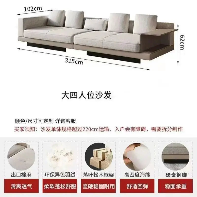 LX cotton and linen concubine fabric sofa light luxury large flat floor living room straight row combination sofa