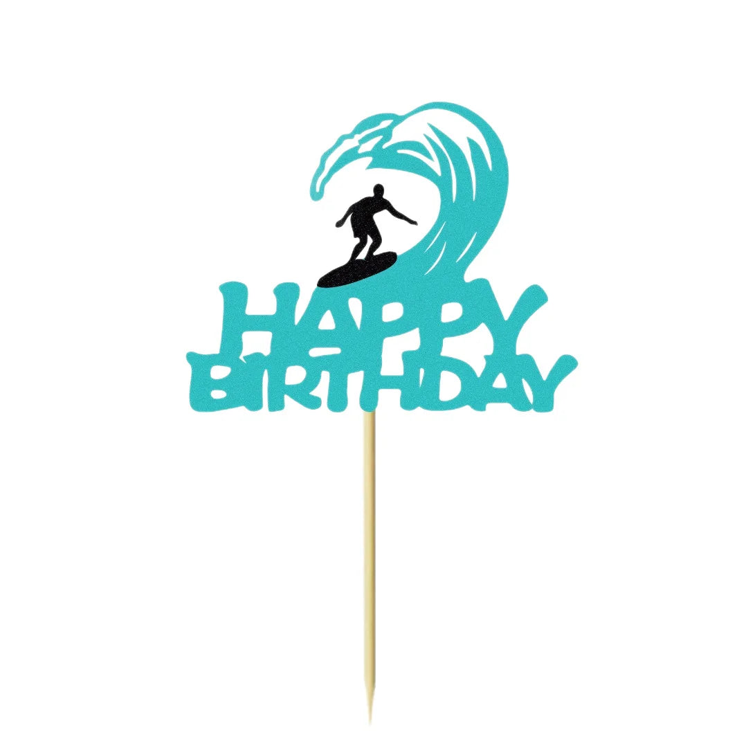 Cake Topper Happy Birthday Surf Riding Kids Man Surfing Sports Them Cupcake Topper Dessert Decoration Party Baking Supplies