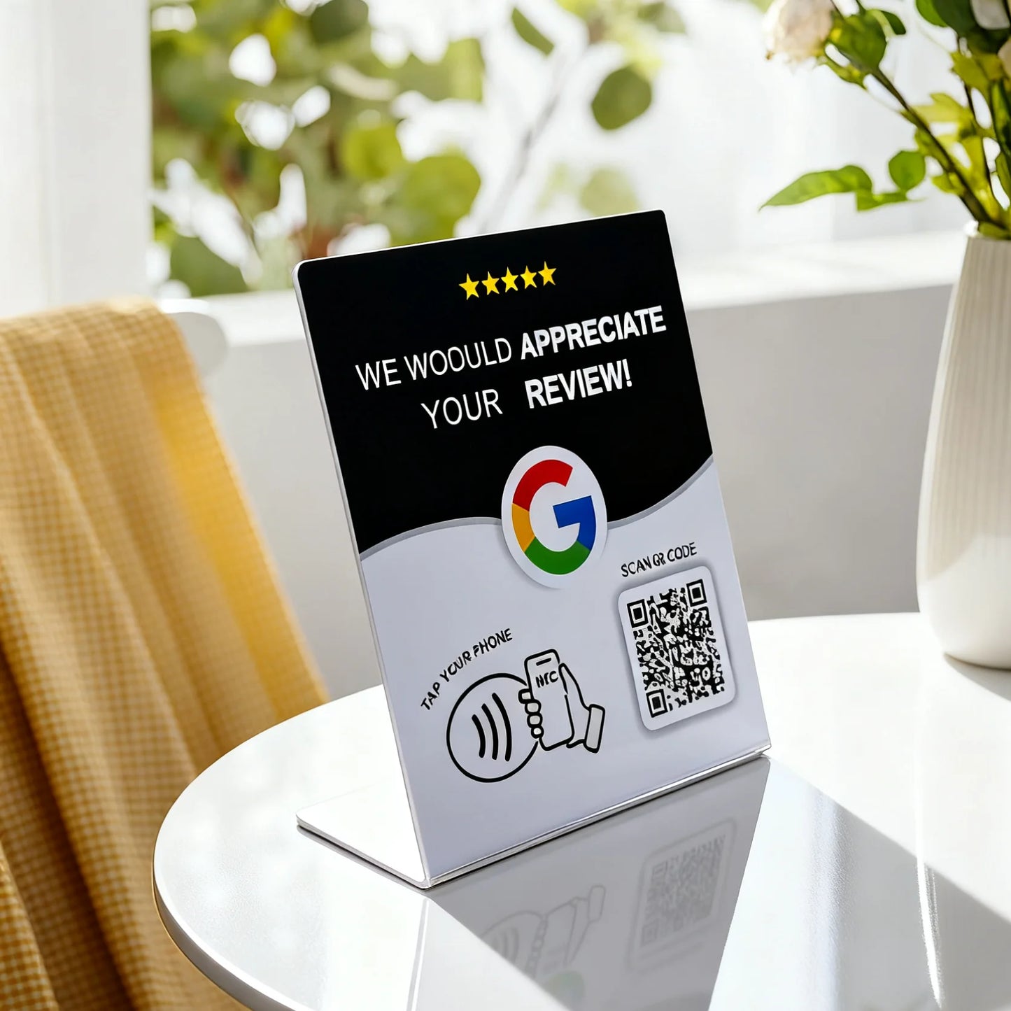 HACHANLUN Programmable NFC 215 QR code Google Review NFC Display rack 13.56Mhz Five Star Rating System Customer Feedback Tool