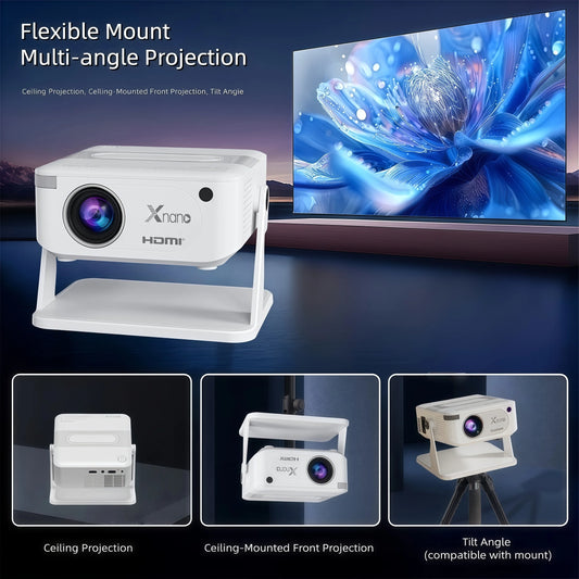 Xnano HA109 Native 720p Projector, 200 ANSI Lumens, Android 11.0, Wi-Fi 6, Bluetooth 5.0, Portable Mini Projector, 4K Decoding, 360° Rotatable Stand, Auto Keystone Correction, Home Theater and Outdoor Movie Projector for the