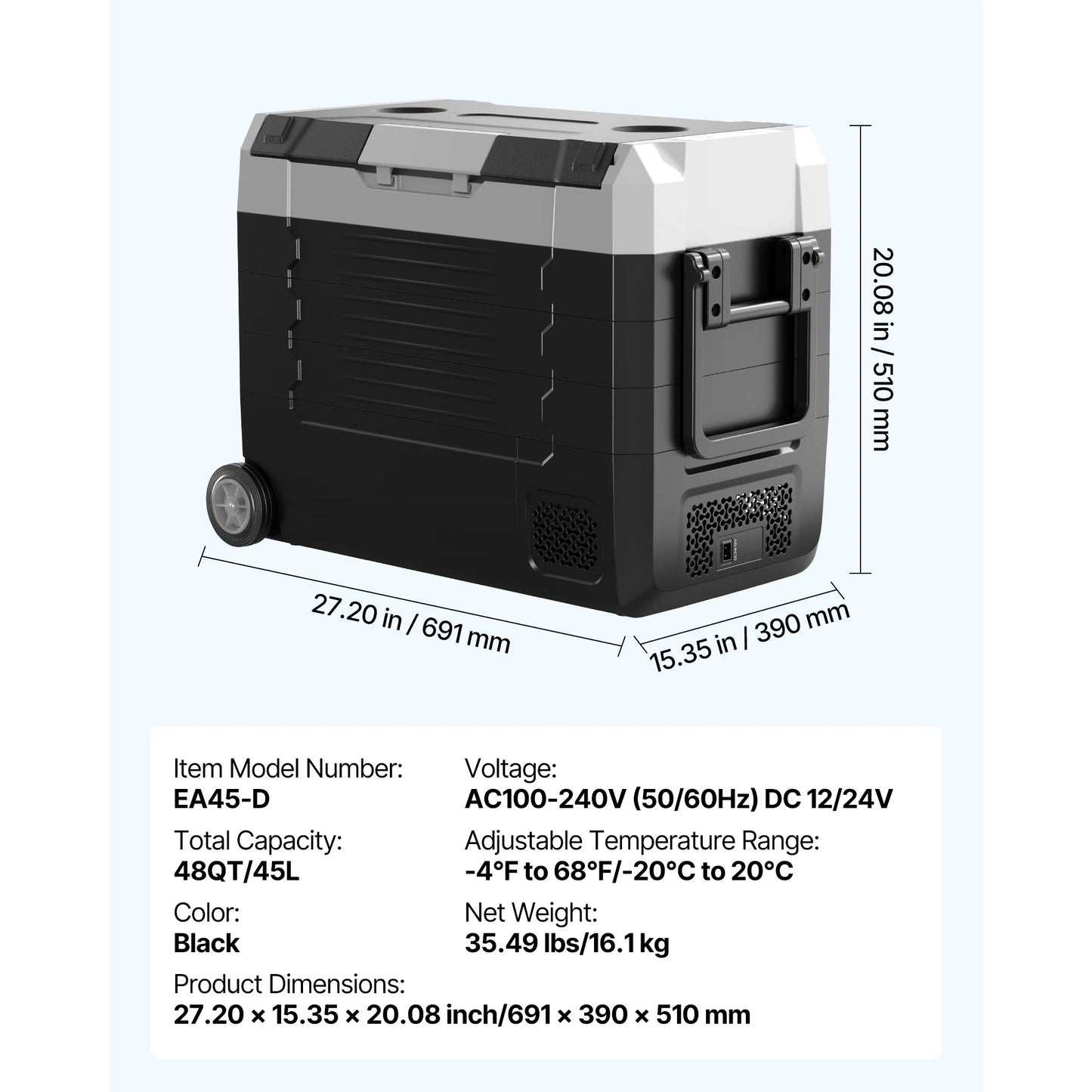 SucceBuy Car Refrigerator -4°F to 68°F Truck Refrigerator with APP Control Wheels & Dual Zone 37/48/58QT Cars Cooler for RV Boat