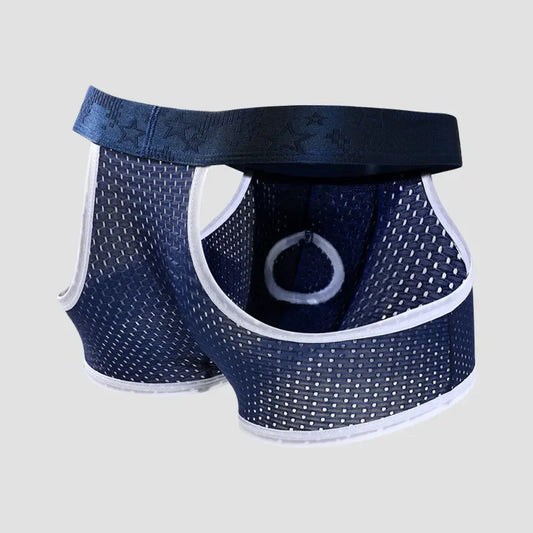 Men's Ice Silk Gunpowder Style Separated Underwear with Breathable Mesh, Summer Lightweight Briefs with Flat Front Design