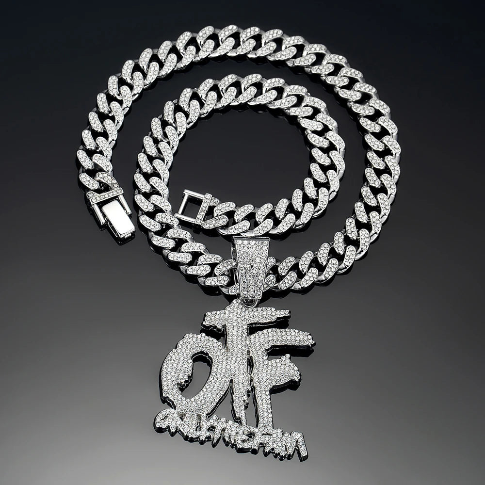 Hip Hop Fashion English Letter OTF Pendant Cuban Chain Necklace, Suitable For Daily Wear By Men And Women , Rock Party Jewelry