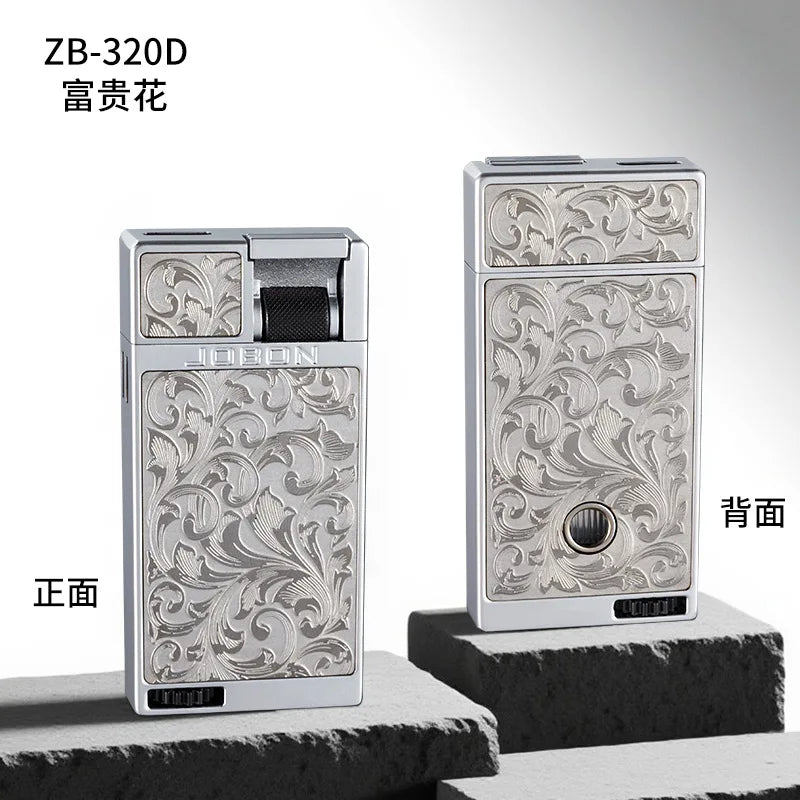 Jobon Upgraded Luxury Press Ignition Gas Lighter - Zinc Alloy Windproof Lighter Blue Jet Flame Cigar Lighter Men's Gift