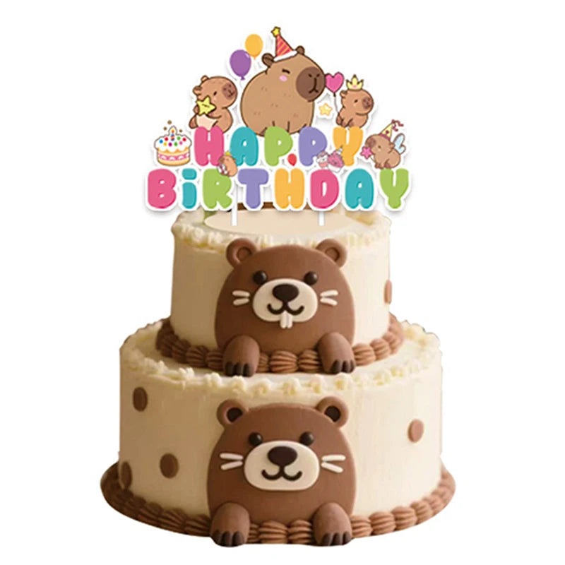Lovely Cartoon Capybara Cake Topper Paper Birthday Dessert Inset Disposable Kids Birth Baby Shower Cupcake Toppers Party Supply