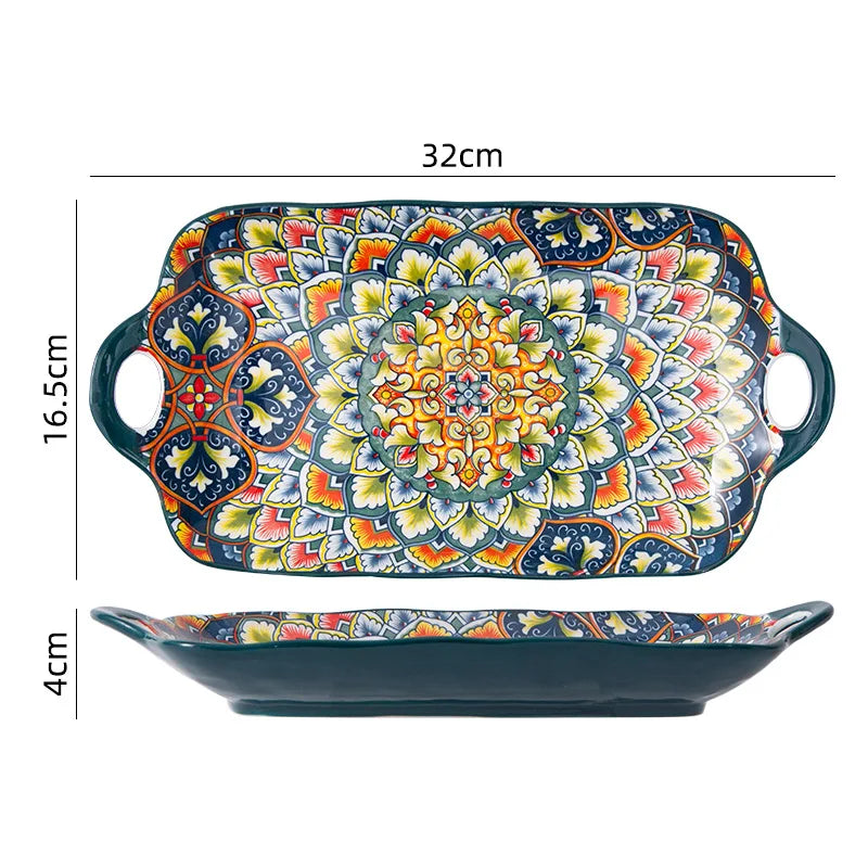 1Pcs Bohemia Retro Ceramic Dinner Plates Sets Food Plate Household Tableware Set Breakfast Plates Salad Soup Bowls Dinnerware