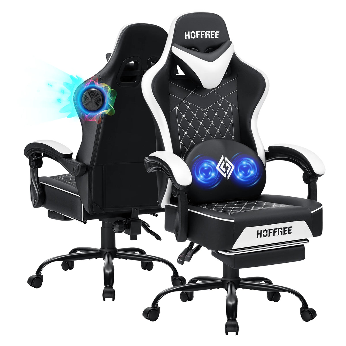 400lbs Gaming Chair with Speakers Massage Computer Gaming Chairs for Adults Reclining bluetooth Gamer Chair with Footrest