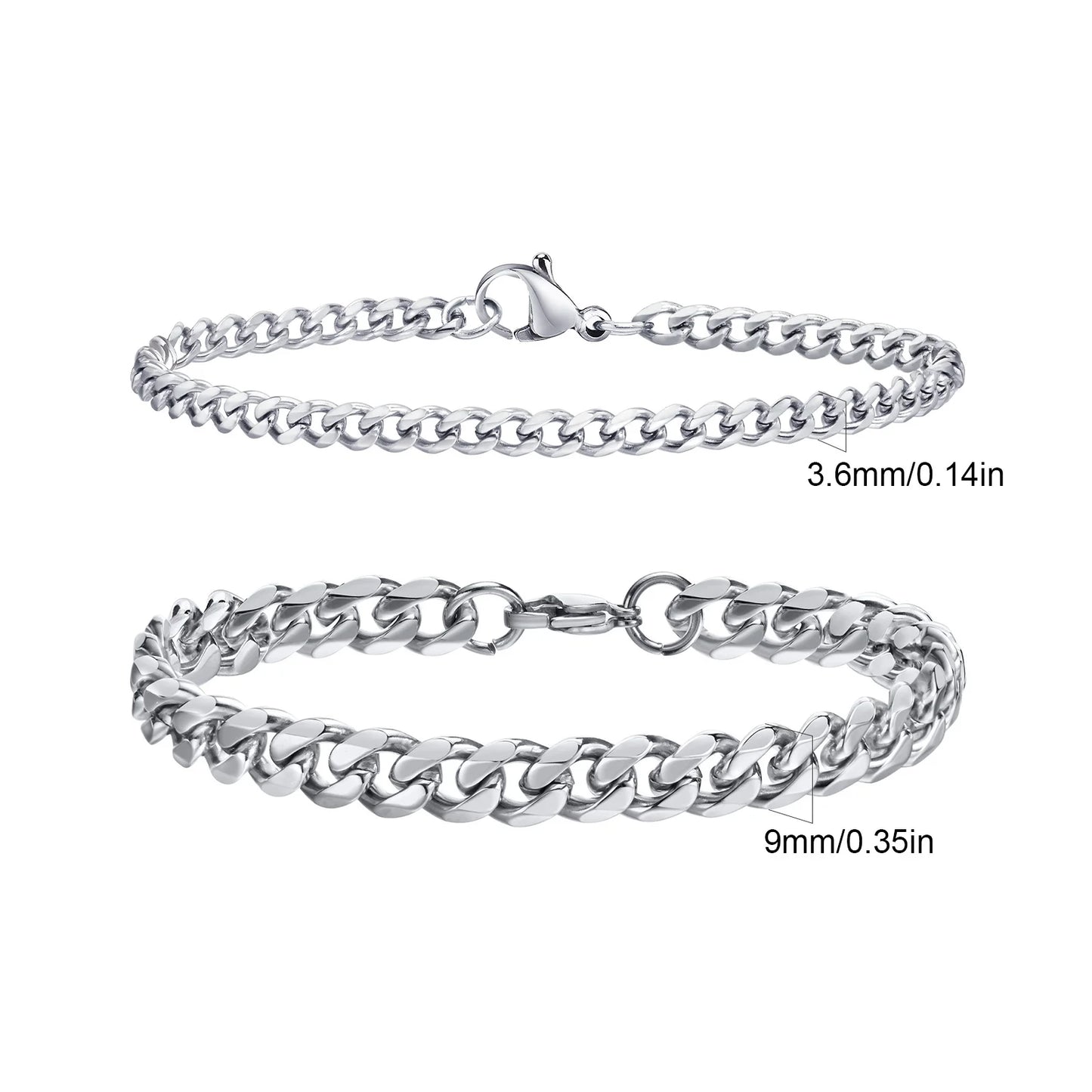 2pcs Men's Chain Bracelets, Stainless Steel Silver Gold Black Color