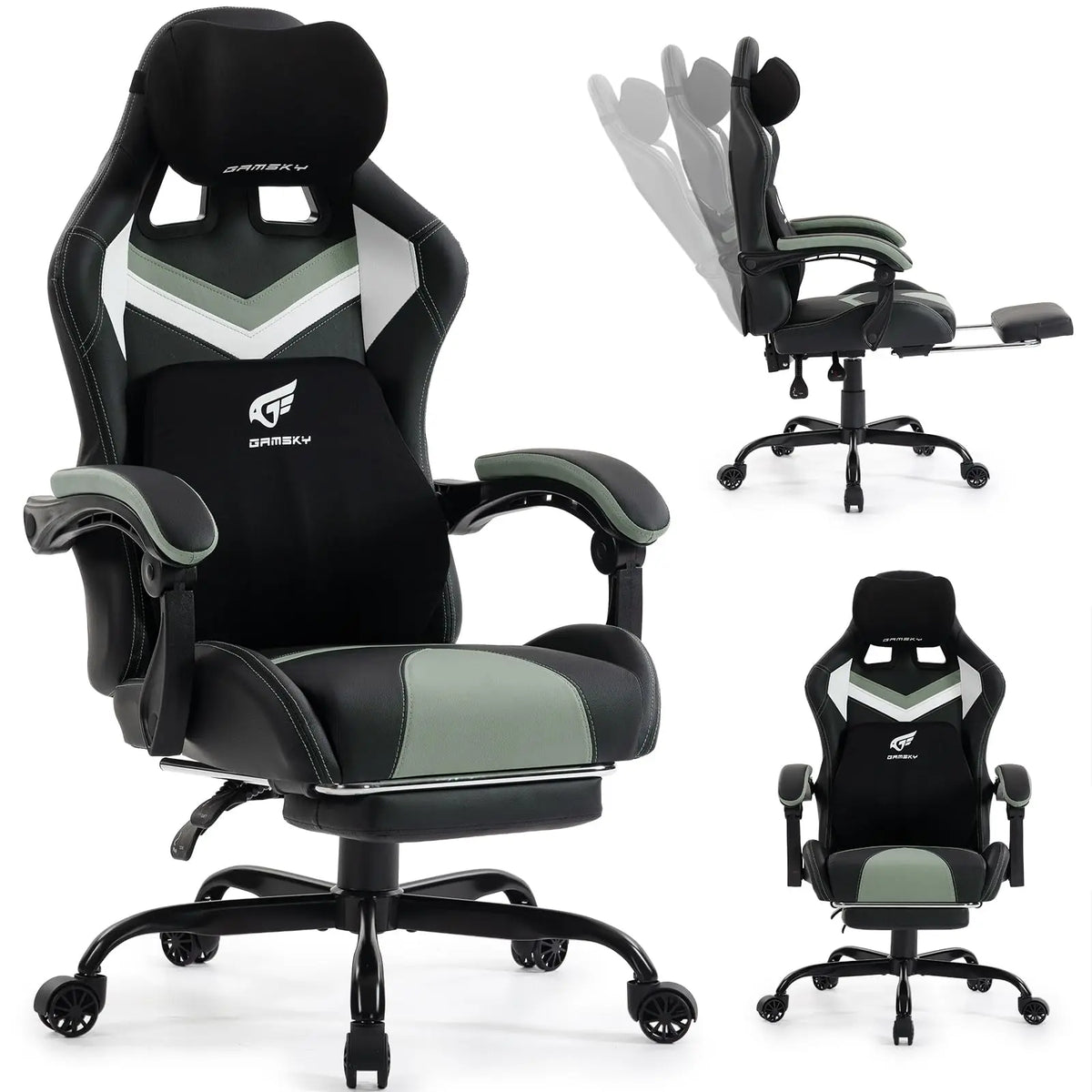 Ergonomic Gaming Chair for Adults, Black Blue | Comfy Video Game Chair with Footrest, Gamer Chair with Headrest and