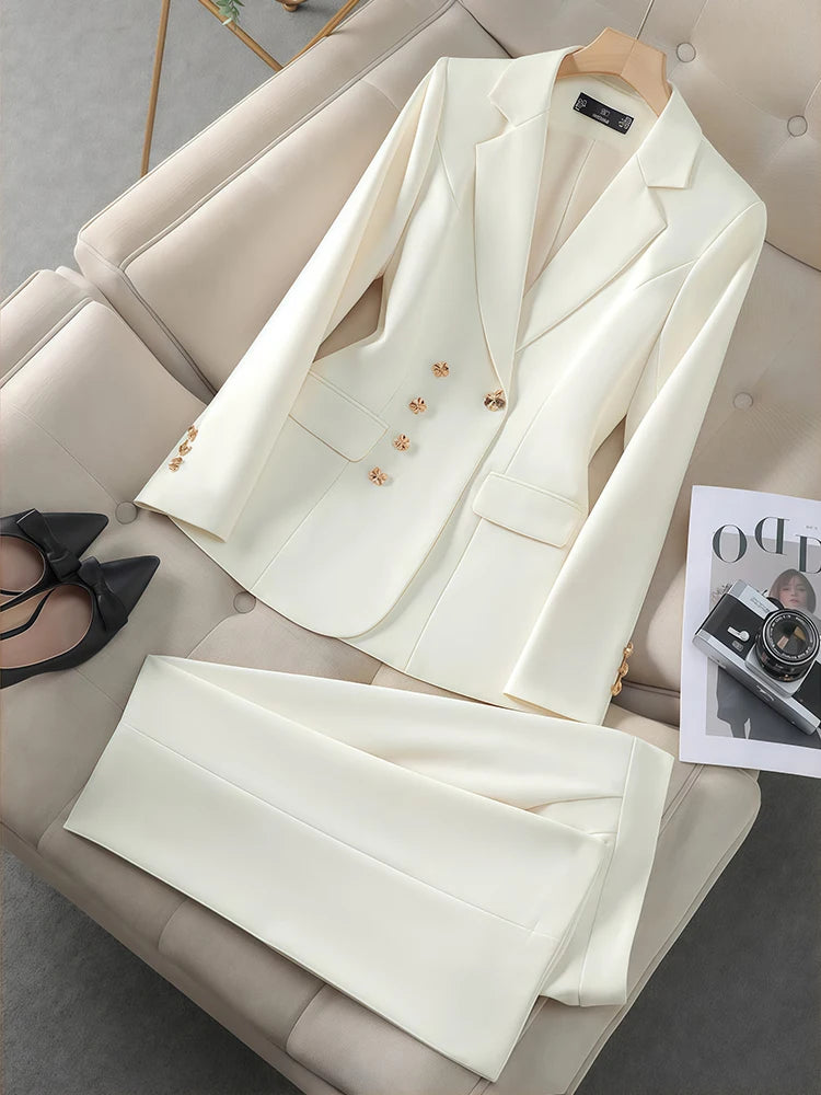 2Pcs Women's Temperament Set Long Sleeved Suit Casual Pants Fashion Slim Work Clothes For Business Commuting Work Events