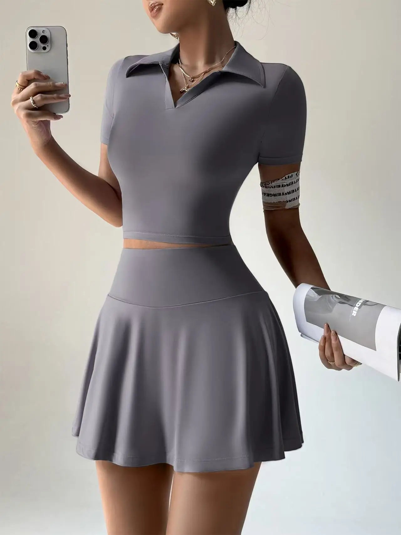 Summer Sports Outdoor Two-Piece Yoga Outfit for Women Golf Tennis Skirt Set, Summer Thin