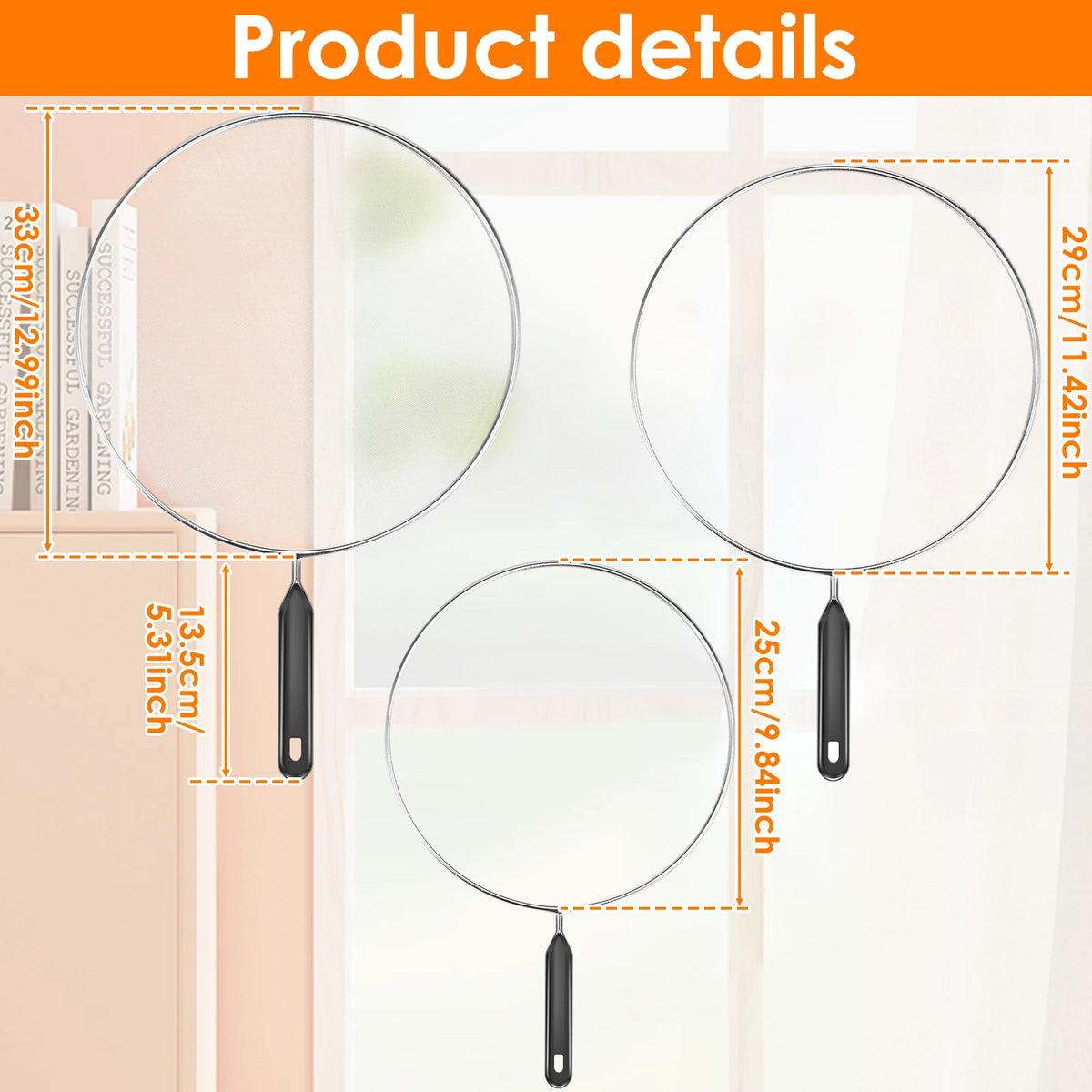 3pcs Splatter Guard Stainless Steel Grease Splatter Screen Oil Cap Pan Mesh for Kitchen Cooking Frying Guard Screen Splash Cover