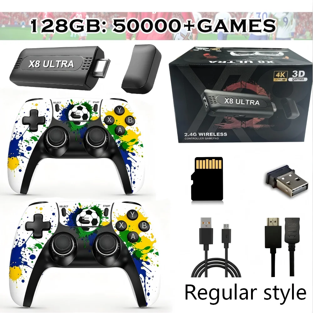 4K HDMI TV Game Stick Retro Video Game Console, 50000+ Pre-installed Games 45 Emulators 2.4G Dual Wireless Controllers X8 Ultra
