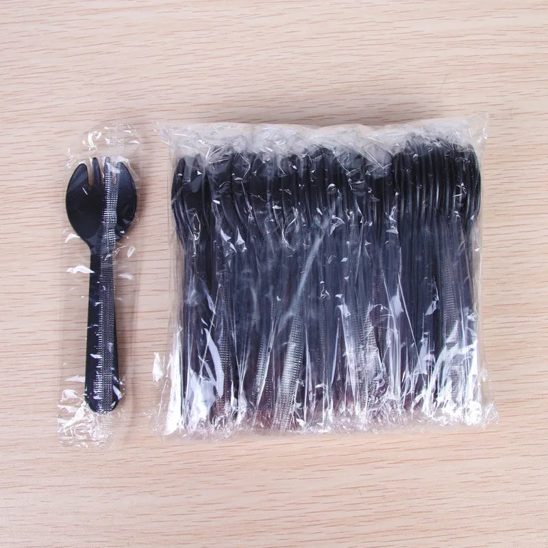 50/100pieces/Pack Disposable Plastic Frosted Fork Spoons Wholesale Fruit Spoons Cake Dessert Tableware Independent Packaging