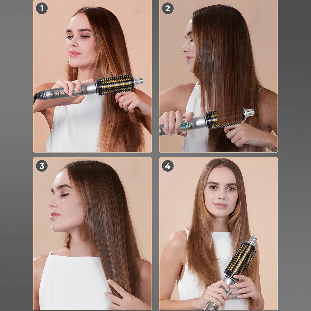 32mm Curling Iron Brush Ceramic Ionic Hair Curler Straightener Anti-Scald Volumizing Hair Iron Heated Brush Electric Hot Comb