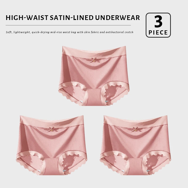 FallSweet 3Pcs Ice Silk Panties for Women Seamless High-Rise Briefs Plus Size Underwear Boyshort Sexy Lingerie for Everyday Wear