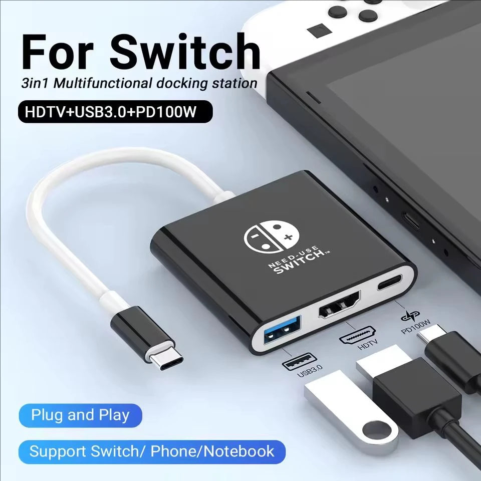 Switch1 Dock 4K HDMI USB 3.0 Hub Adapter USB C Splitter TV Portable Docking Station for Nintendo Laptops PC iPad MacBook Air Pro
