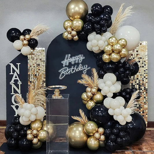 120pcs Black Balloons Garland Metal Gold Silver Balloon Arch Kit Baby Shower Wedding Graduation Birthday Party
