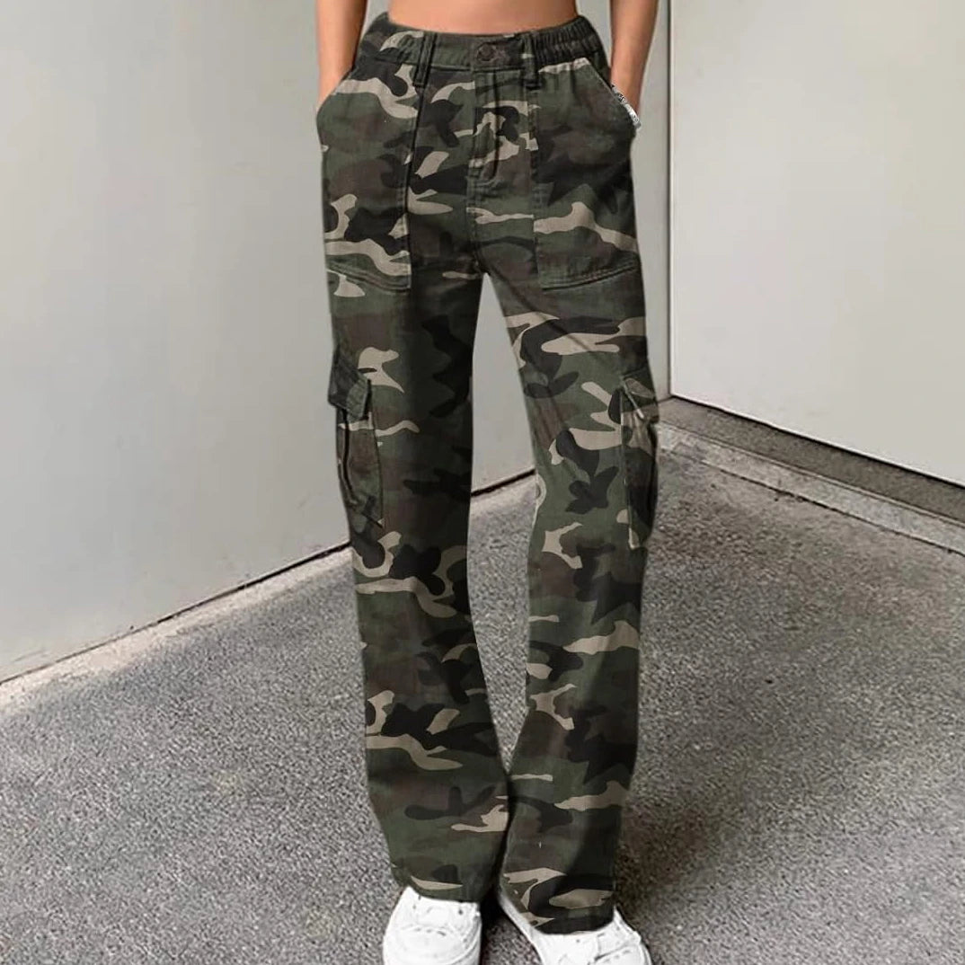 Premium Soft Women's High Waist Cargo Pants Camouflage Print Loose Fit Full Length With Pockets Casual Style OEM Factory Direct