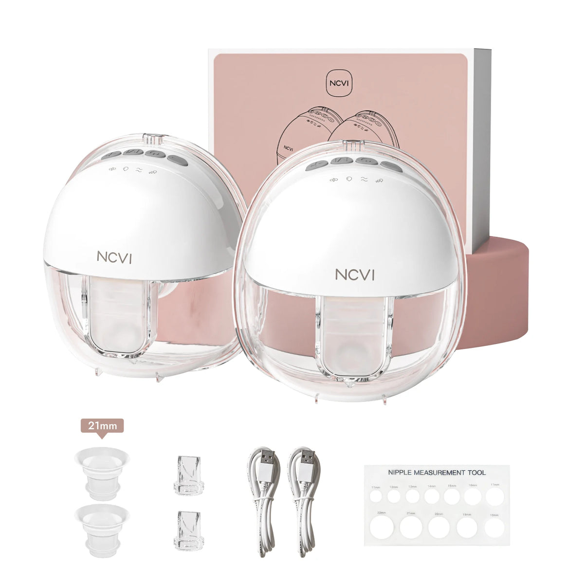 NCVI 2Pcs Pink Wearable Breast Pump Hands-Free 4 Modes 9 Levels Adjustable Suction LCD Display Low Noise 180min Battery 19-24mm Flanges BPA-Free Leakproof