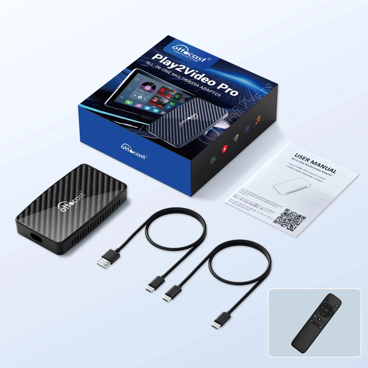 OTTOCAST Play2 Video Pro Wireless Carplay Adapter Android Auto Video Ai Box Built in Youtube Netflix for Car with Wired Carplay
