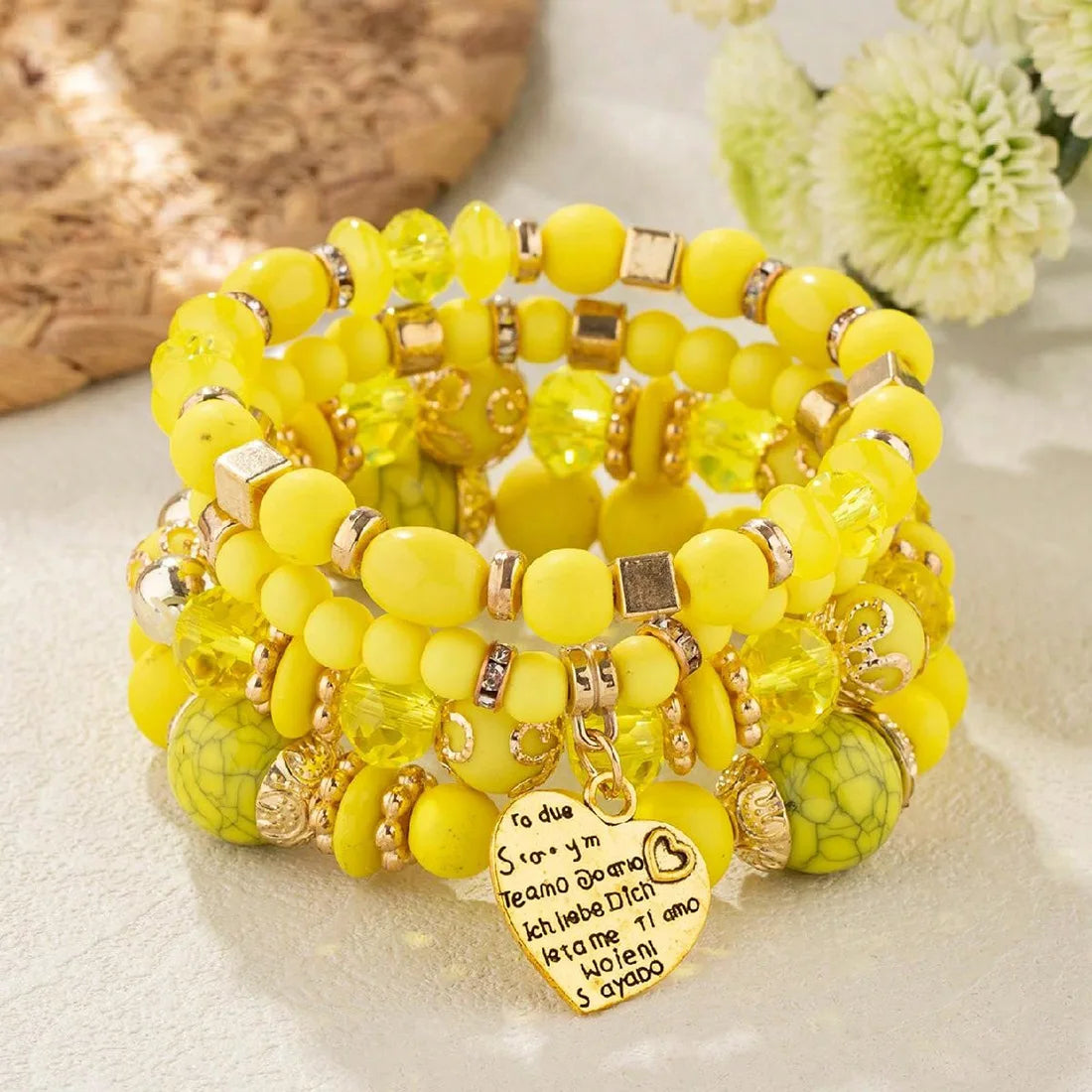 4pcs Boho Crystal Beads Chain Bracelet Set for Women Vintage Heart