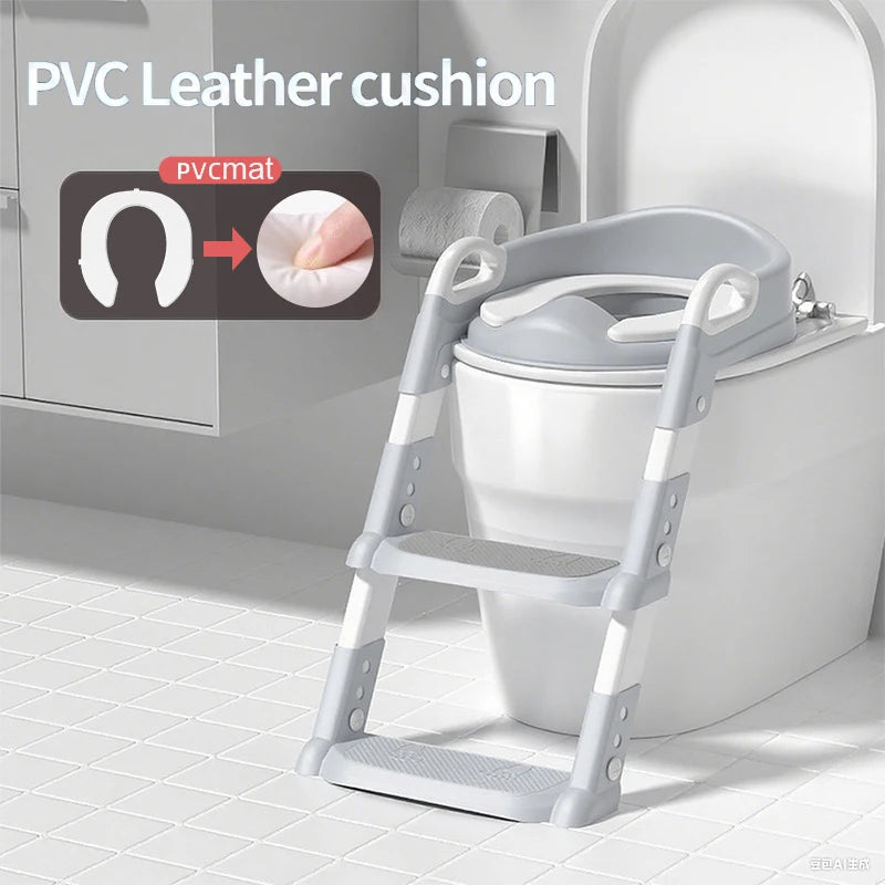 Portable Children's Toilet Seat Stairway Adjustable Baby Toilet Folding Stand Step Stool Toilet Seat Ring with Nonslip Pad