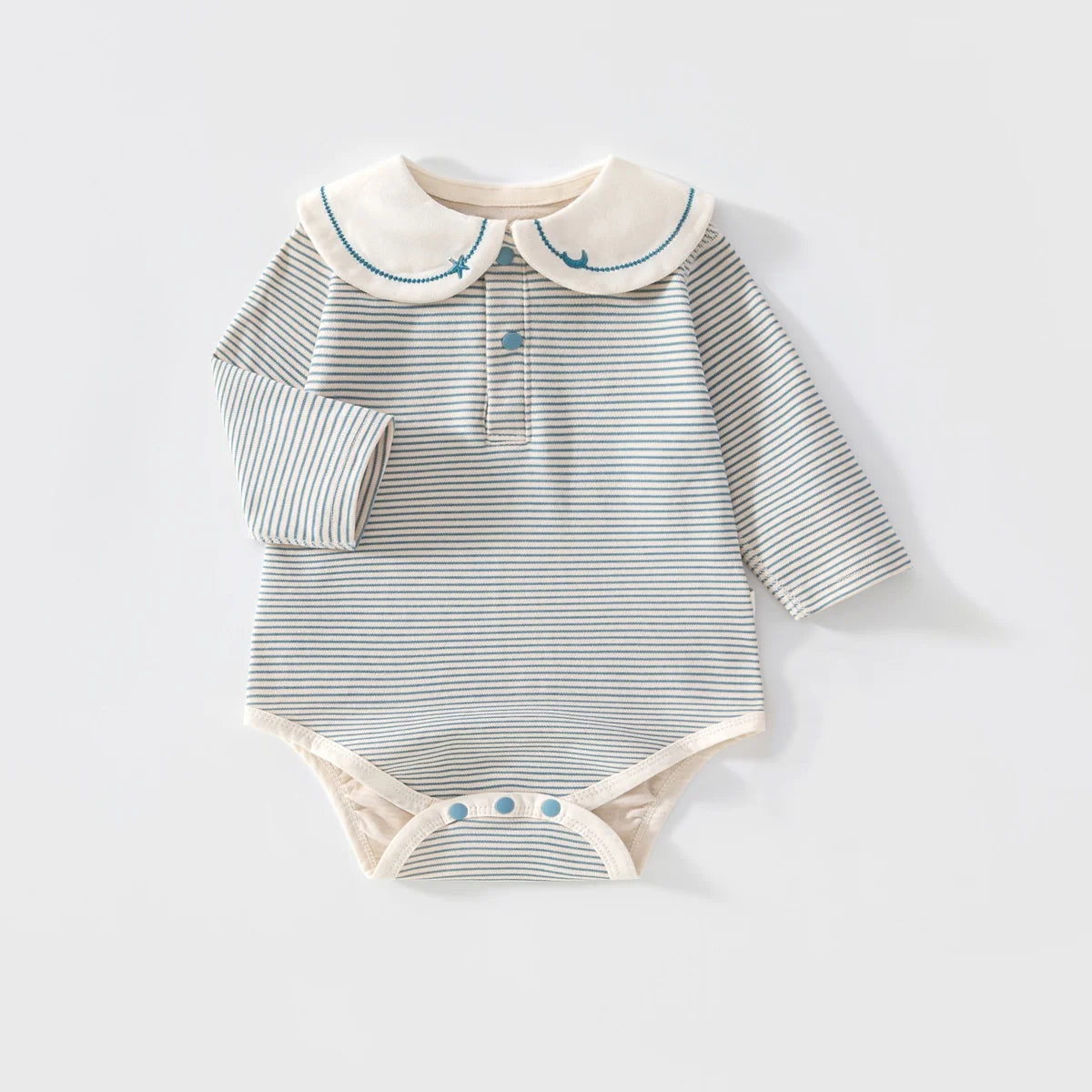 2026 Spring Cotton Newborn Jumpsuit Baby Bodysuits and One-pieces 0-24M Boys Girls Sailor Collar Stripe Boneless Soft Romper
