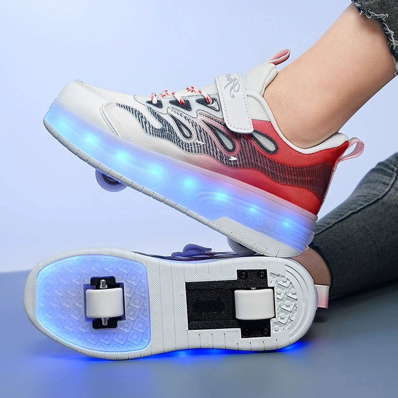 Children LED Flashing Luminous Two Wheels Roller Skate Shoes Kids Boys Girls Glowing Sport Sneaker Skateboard USB Charging Shoes