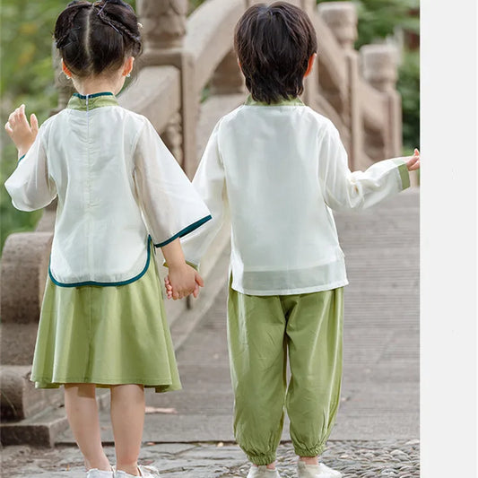 Fashion Hanfu Girl Suit Tang Costume Summer Chinese Style Boy Set Children's Sets Casual Kids Clothes Performance Baby Outfit