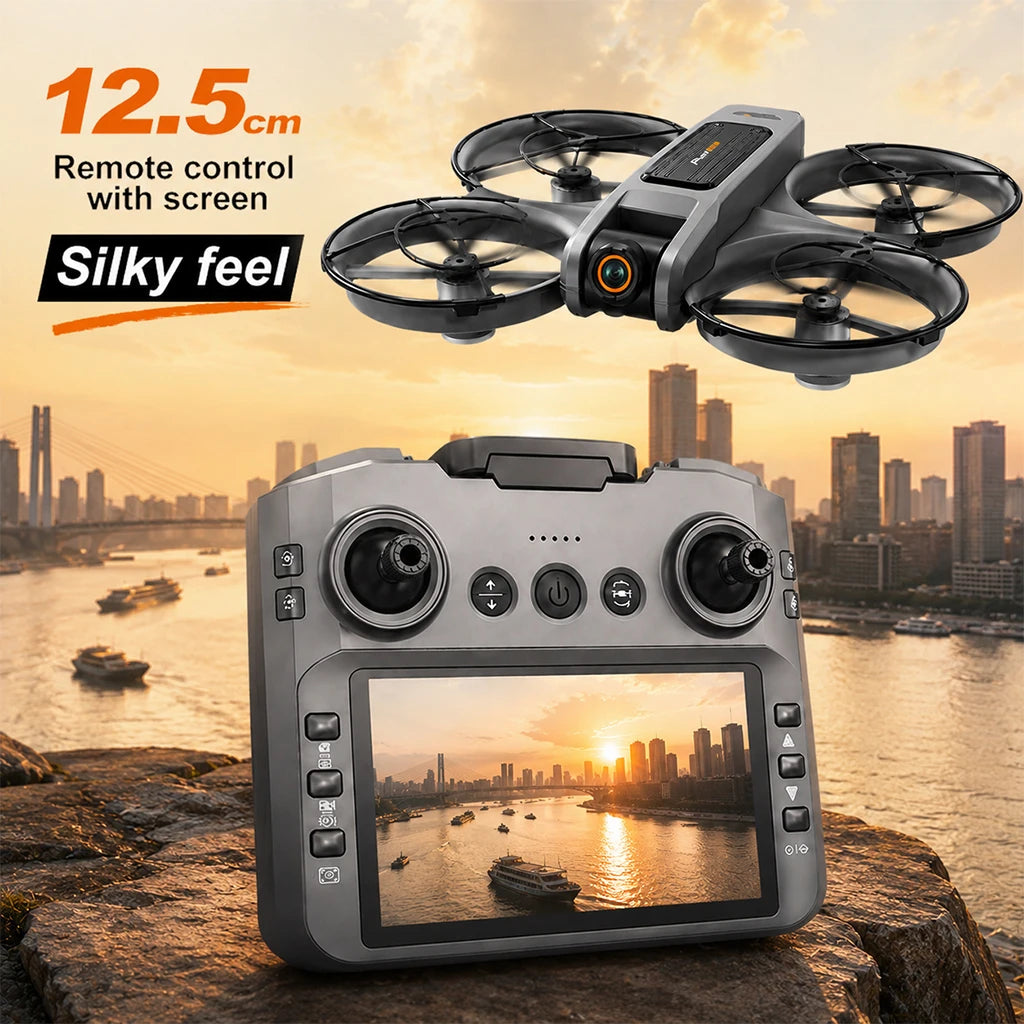 RC Drone 12.5cm Large Screen Remote Control Optical Flow Positioning Stable Hover Wind Resistant 360° Surround Protection Brushless Power Drone